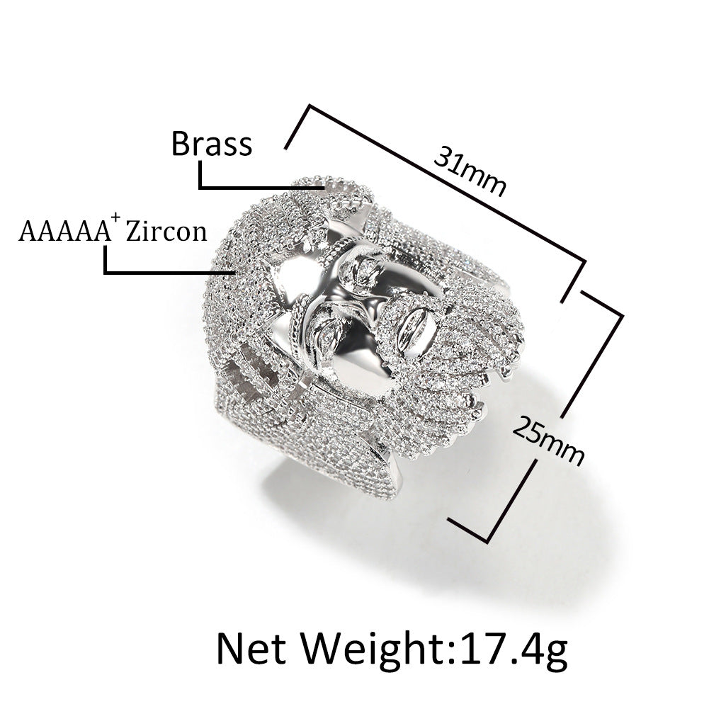 Men’s Iced Cubic Zirconia Portrait Ring – Hip Hop Statement Ring in Silver or Gold Tone product image