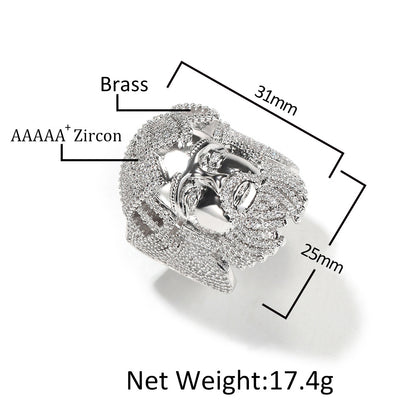 Men’s Iced Cubic Zirconia Portrait Ring – Hip Hop Statement Ring in Silver or Gold Tone