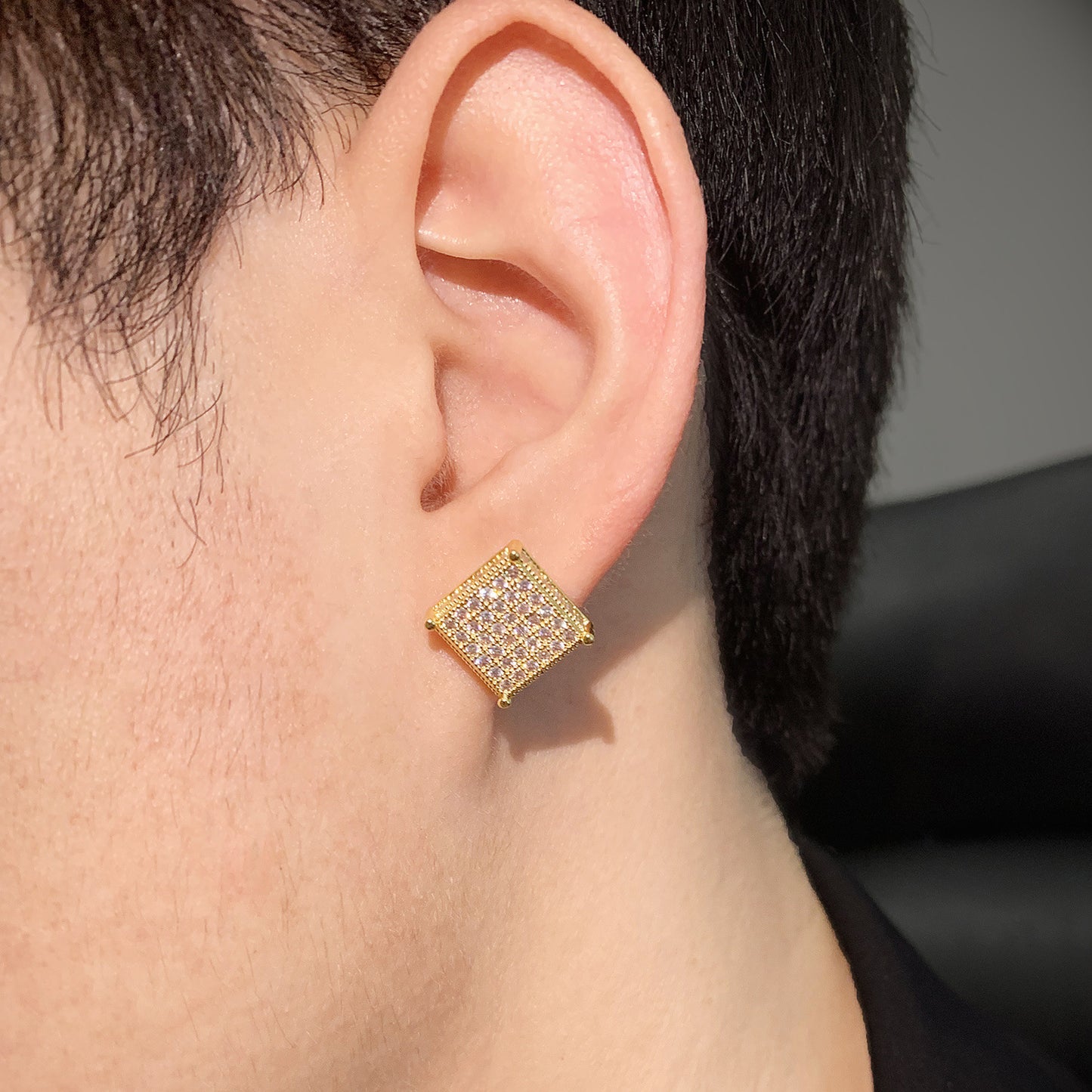 Square Iced Out Stud Earrings for Men Unisex Hip Hop Style