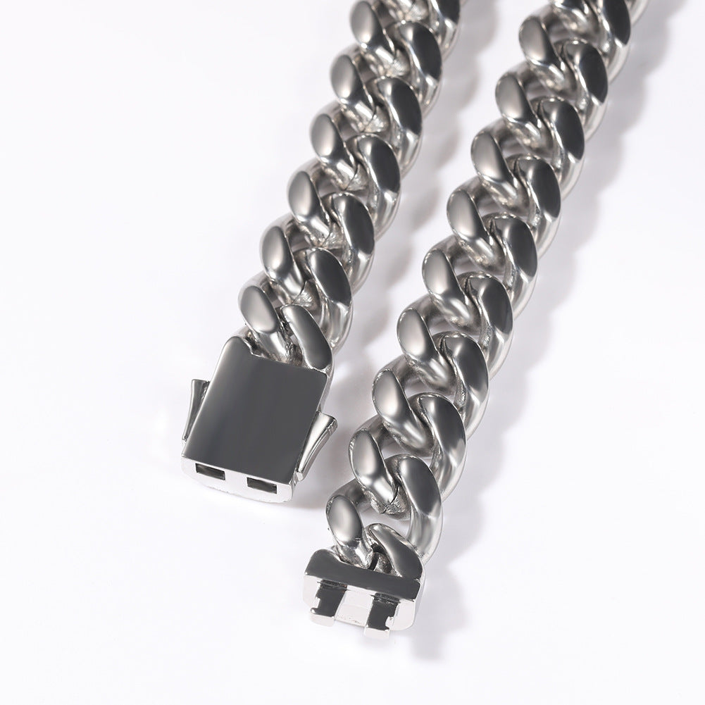 Unisex Iced Out Cuban Link Chain Bracelet Necklace in Stainless Steel with Cubic Zirconia Clasp