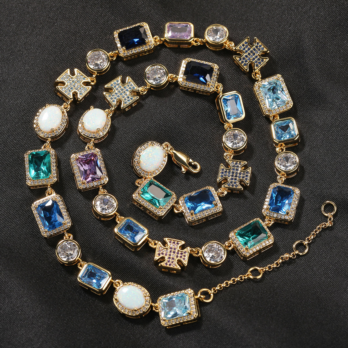 Unisex Geometric Crystal Chain Necklace & Bracelet Set in Gold or Silver Tone product image