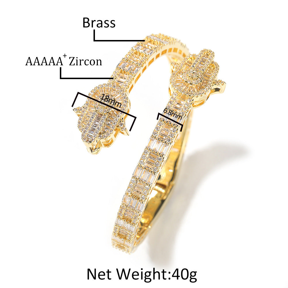 Iced Hand Bangle Bracelet for Women in Gold or Silver Tone with Cubic Zirconia Statement Design product image