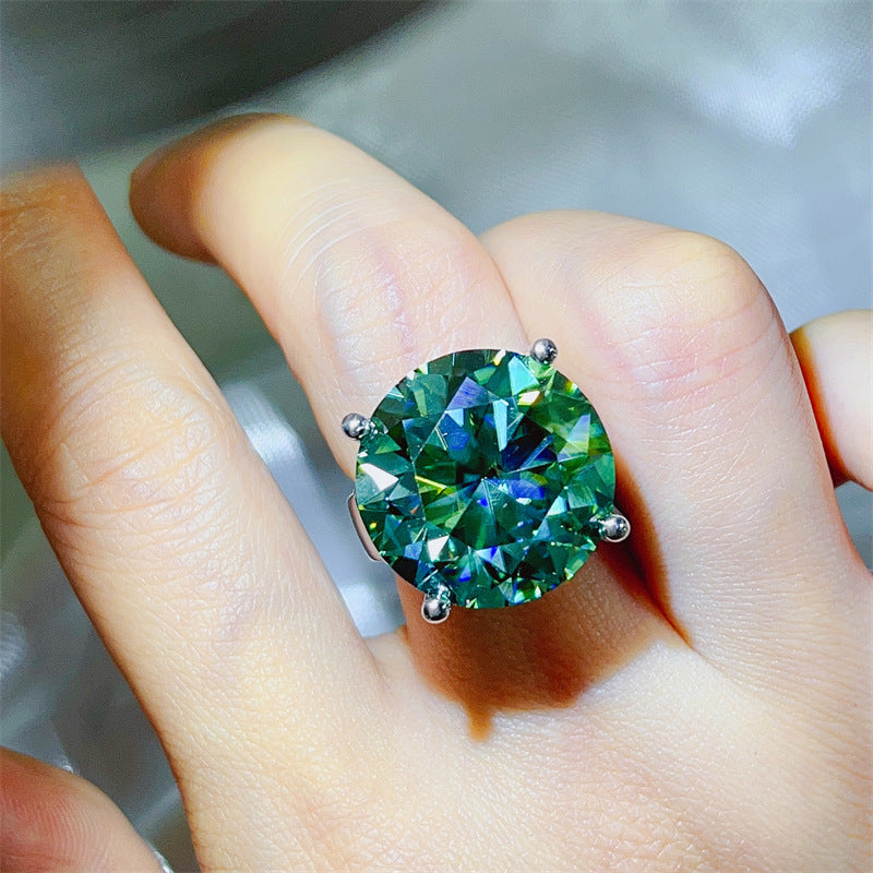 Green Moissanite Ring for Women, Geometric U-Shape Solitaire Engagement Ring product image