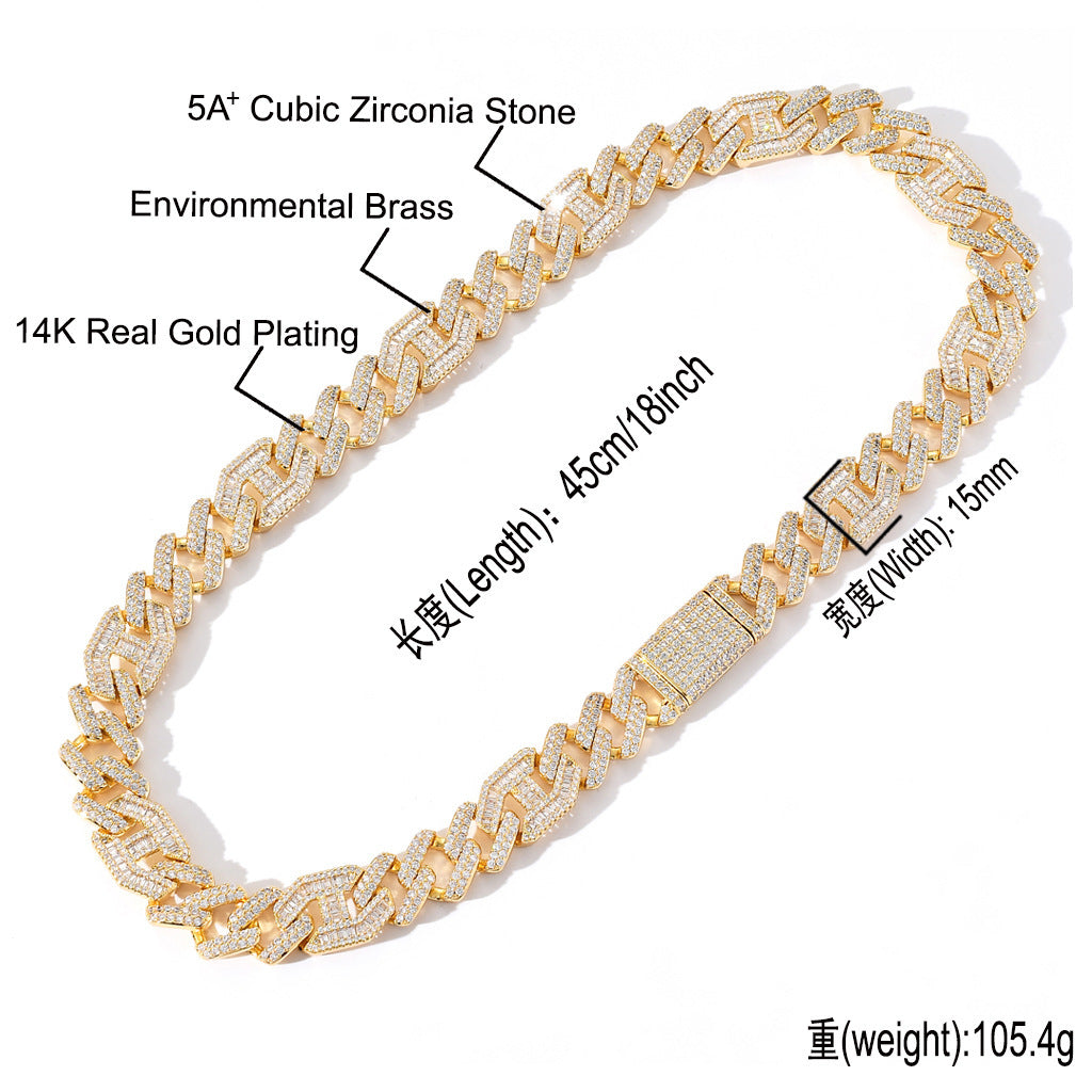 Hip Hop Diamond Shape Cuban Link Copper Necklace for Men