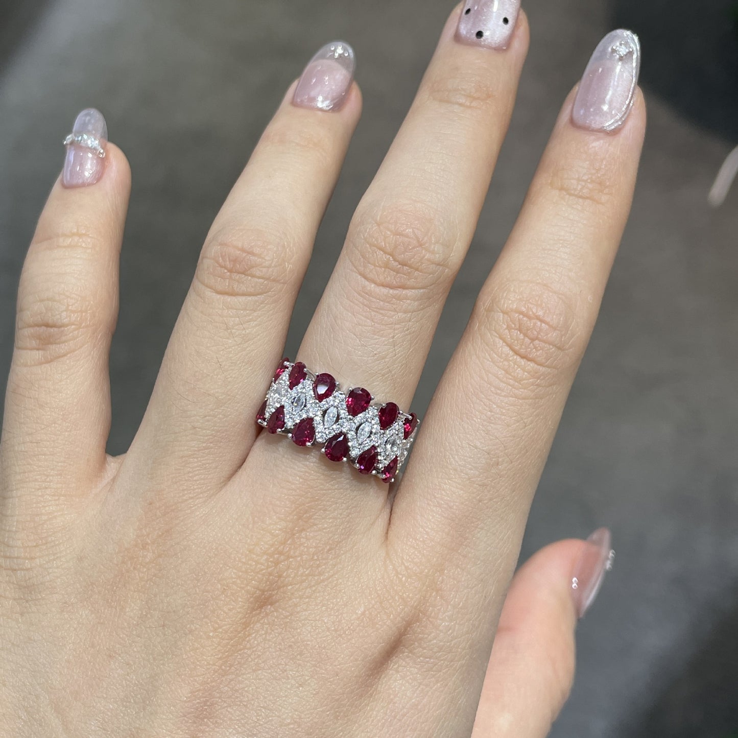 925 Silver Vintage Red Stone Bracelet, Ruby-Tone Wide Band Bangle product image