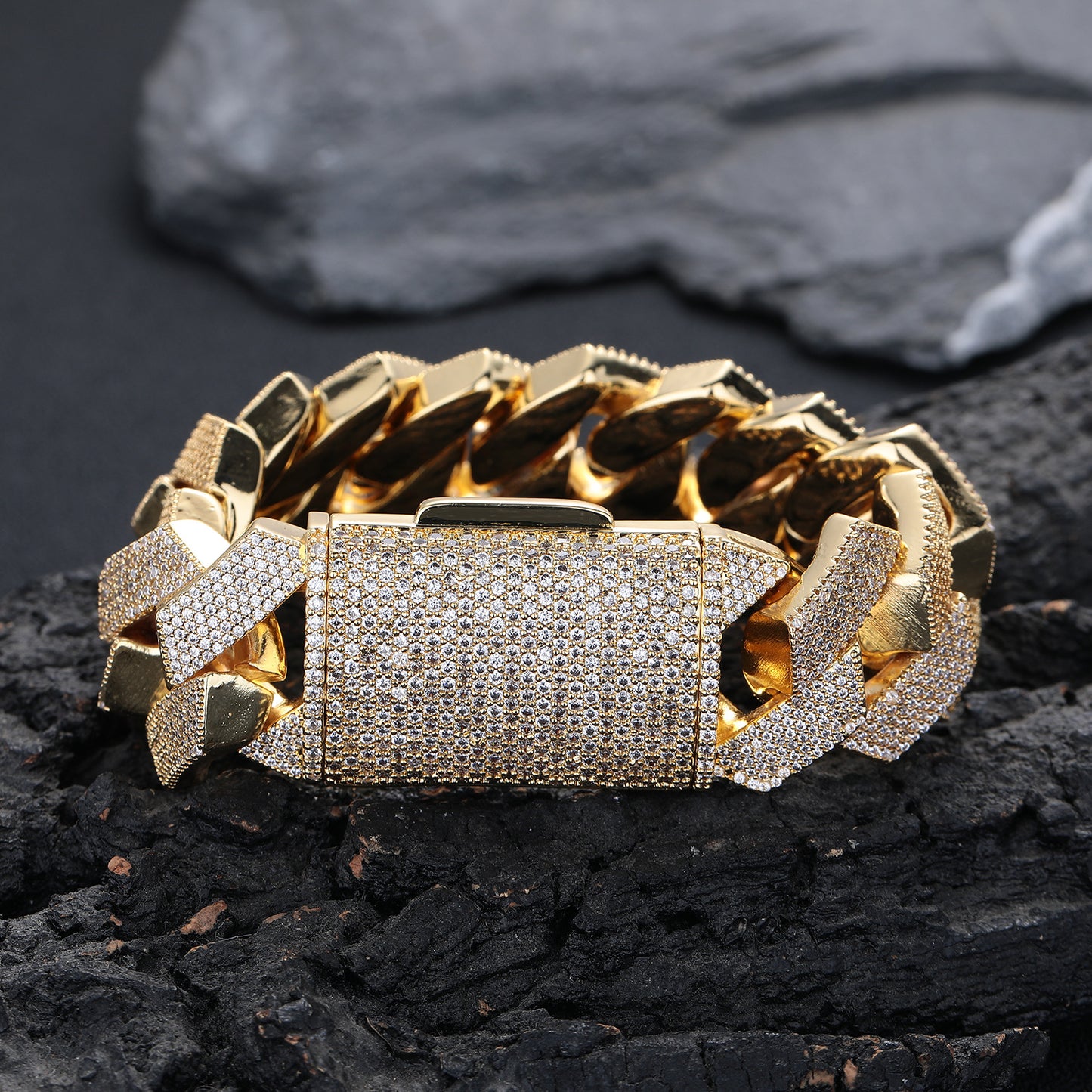25mm Iced Cuban Link Chain Bracelet & Necklace Set, Geometric Zirconia Unisex Jewelry