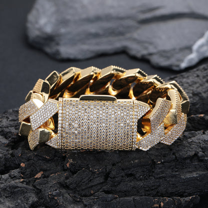 25mm Iced Cuban Link Chain Bracelet & Necklace Set, Geometric Zirconia Unisex Jewelry