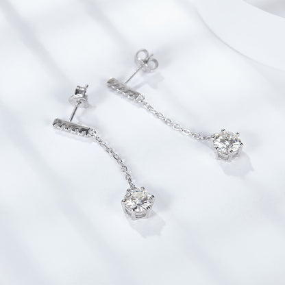 925 Sterling Silver Moissanite Chain Drop Earrings for Women, Dangle Stud Earrings