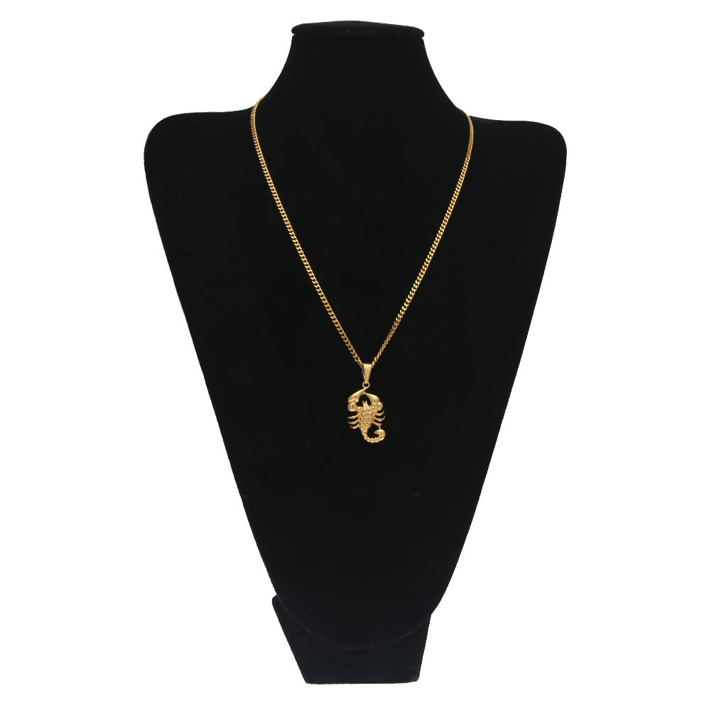 Gold Plated Stainless Steel Scorpion Pendant Necklace with 3mm Cuban Chain, Hip Hop Statement Animal Charm Necklace
