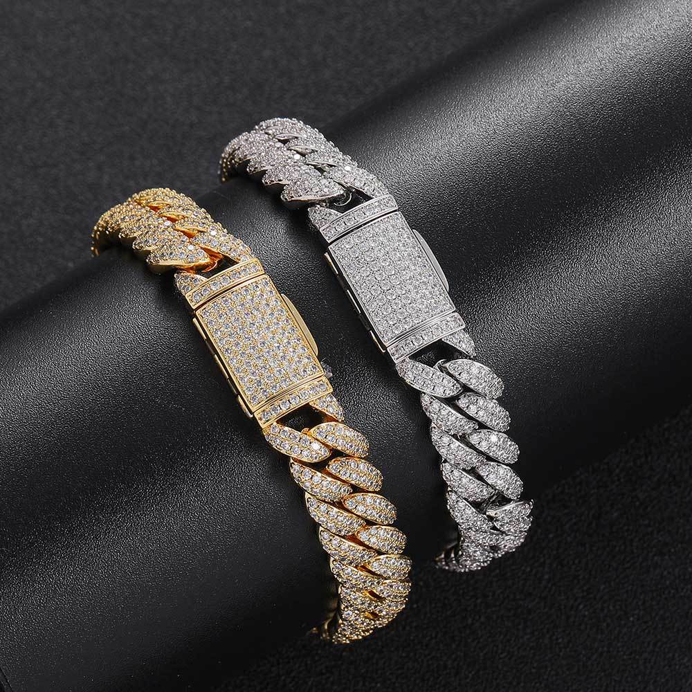 10 mm Double-Row Bubble Iced Cuban Copper Bracelet with Cubic Zirconia - CHA084 product image