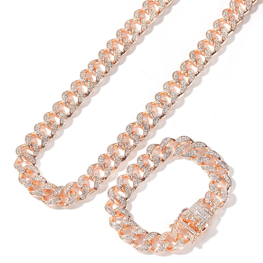 Iced Cuban Link Bracelet and Necklace Set for Women & Men - Gold, Silver or Rose Gold Plated Statement Chain Jewelry