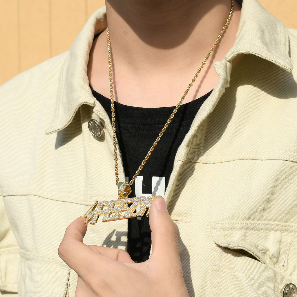 Hip Hop Star Geometric Round Cubic Zirconia Pendant Necklace for Men and Women