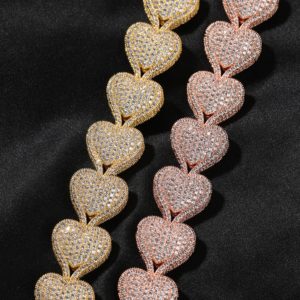 Iced Heart Chain Bracelet for Women & Couples – Gold, Silver, Rose Gold Statement Link Bracelet product image