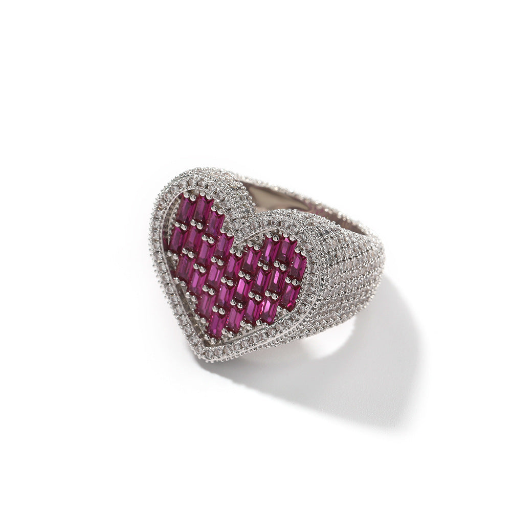 Purple heart cubic zirconia statement ring front view product image