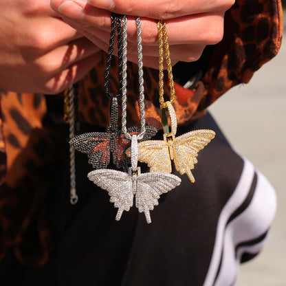 Butterfly Cubic Zirconia Pendant Necklace for Women & Men - Rose Gold, Gold or Silver Tone Chain Statement Jewelry