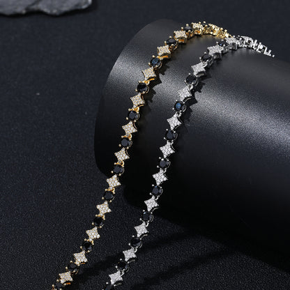 Star Cubic Zirconia Tennis Bracelet, Unisex Hip Hop Chain Bracelet