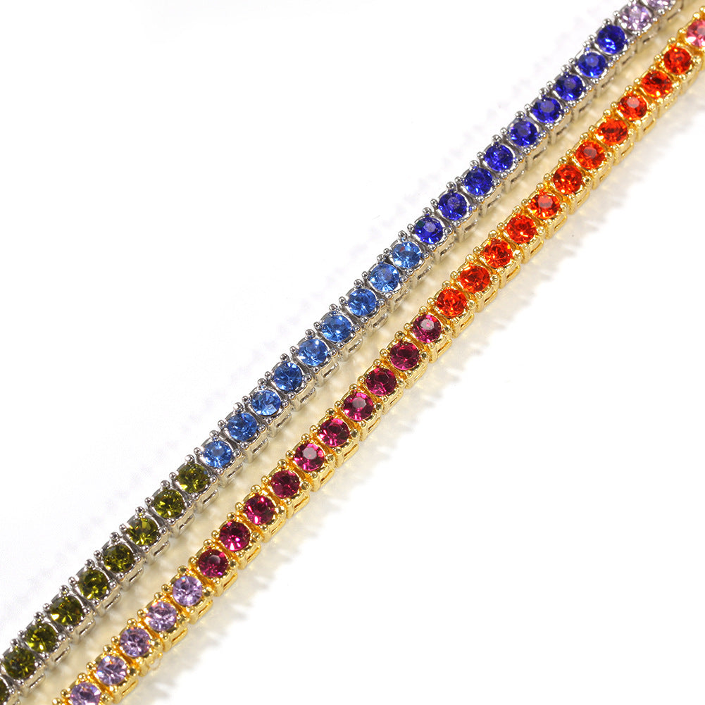 Unisex Rainbow Crystal Tennis Bracelet 8 Inch - Gold Plated or Silver Plated Elegant Statement Chain product image