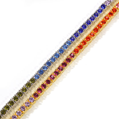 Unisex Rainbow Crystal Tennis Bracelet 8 Inch - Gold Plated or Silver Plated Elegant Statement Chain