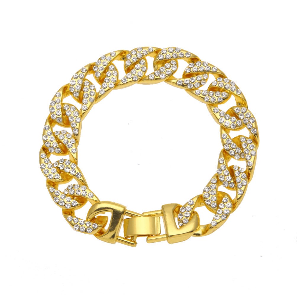 Men’s Gold Plated Iced Cuban Link Bracelet with Cubic Zirconia Statement Chain