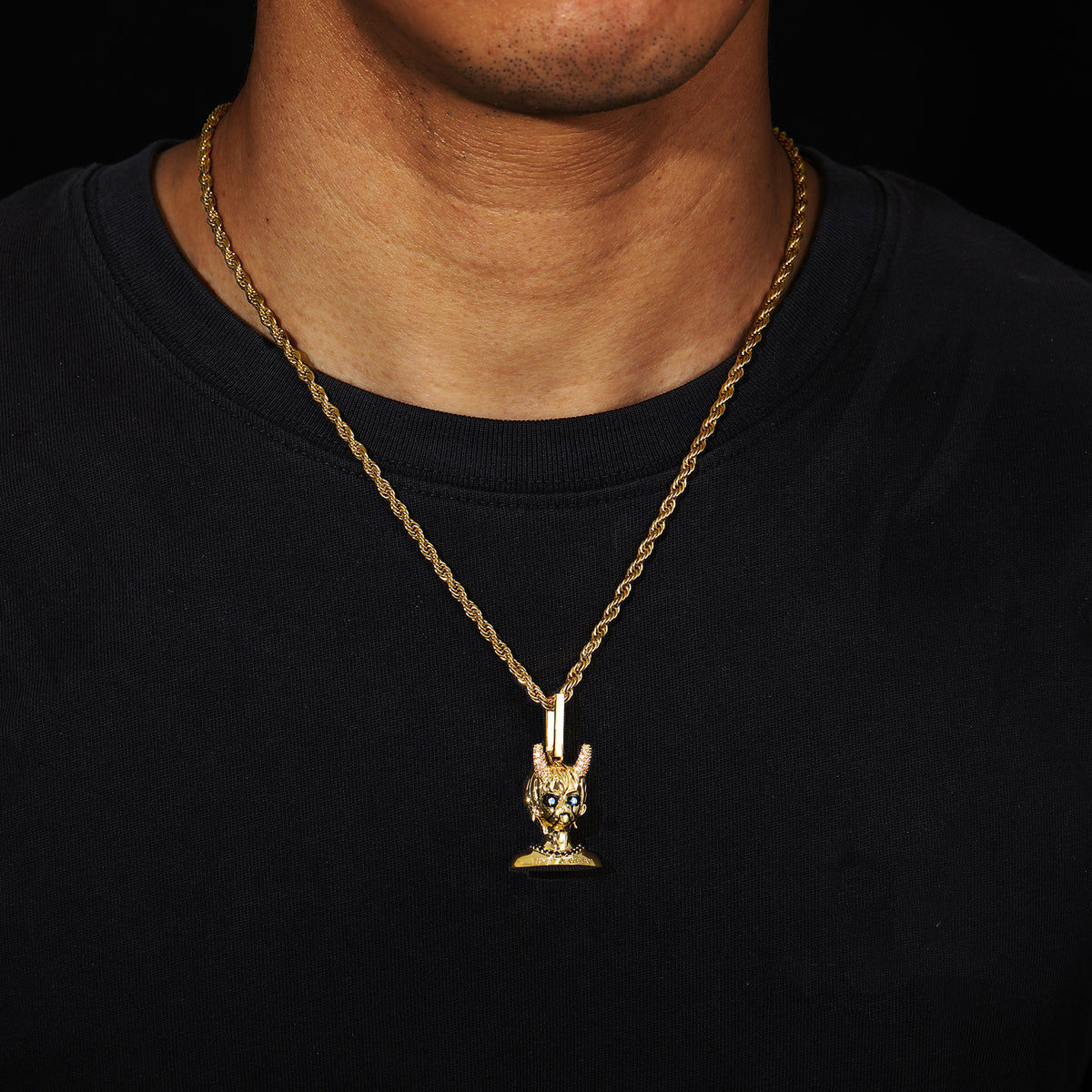 Cyber Devil Boy Pendant Necklace for Men and Women, Hip Hop Cartoon Copper Chain with Cubic Zirconia product image