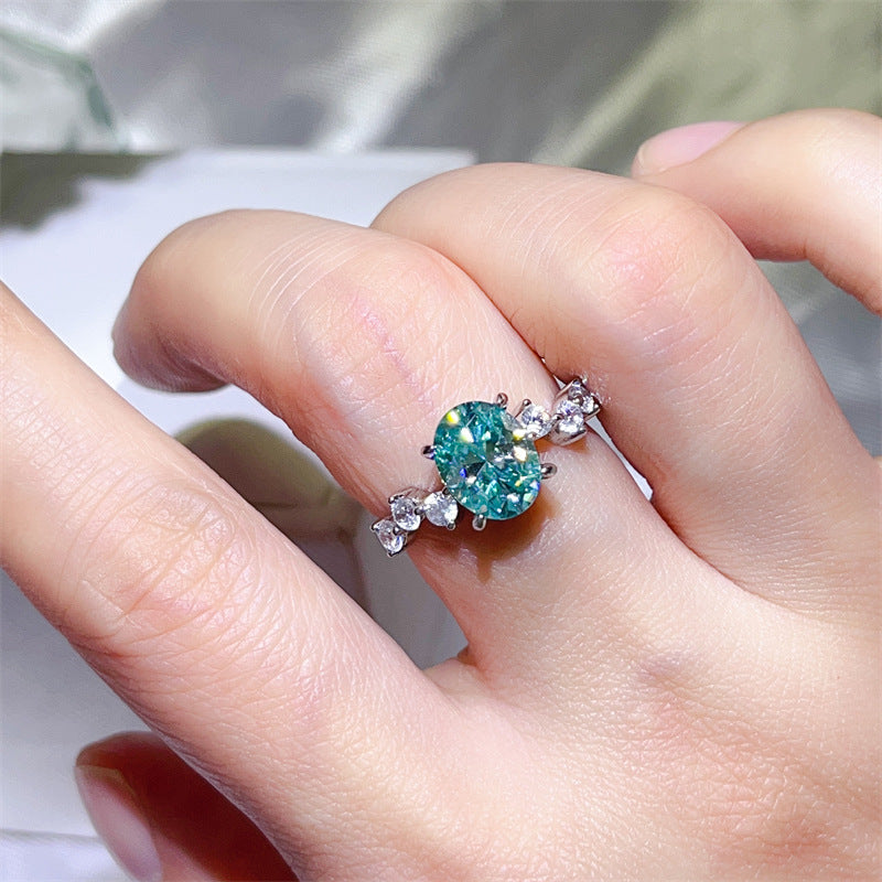 Green Moissanite Ring for Women, Oval 2 Carat Style U-Shape S925 Ring, Engagement Promise Ring product image