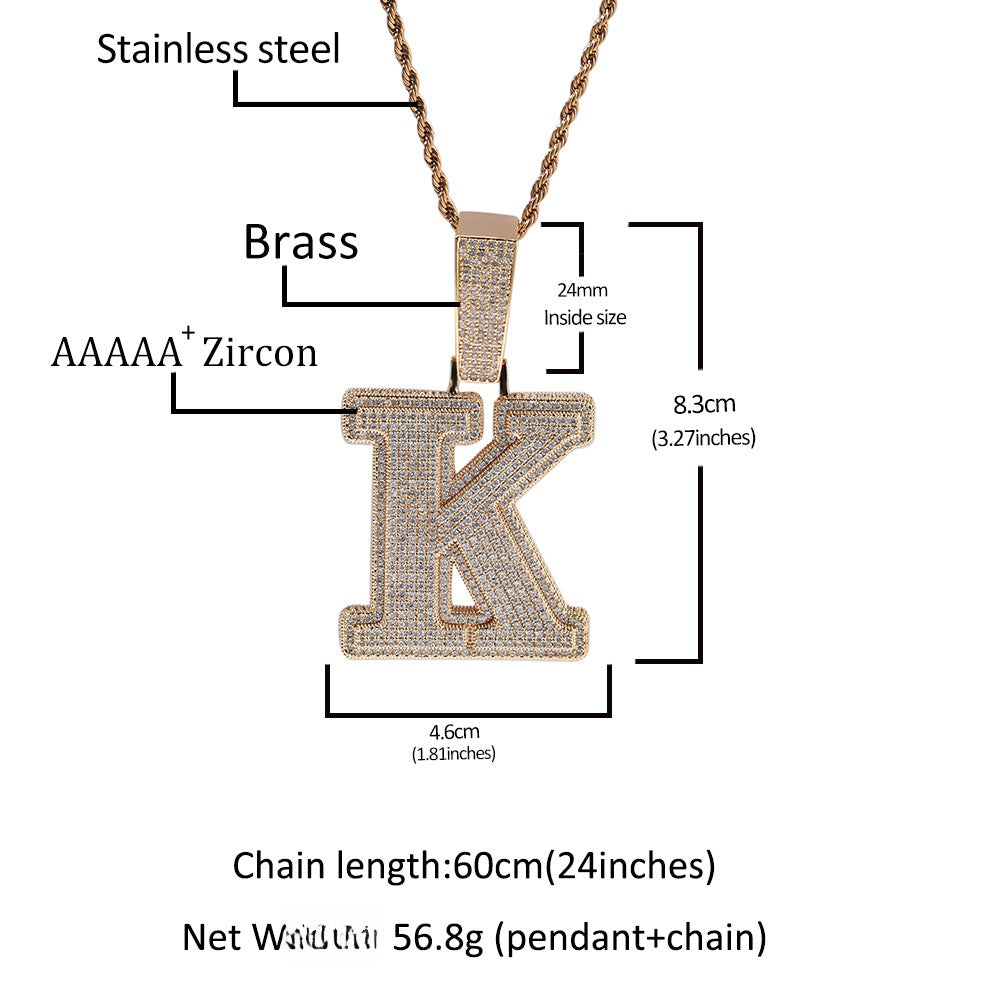 Iced Initial Letter & Number Pendant Necklace with Twisted Chain for Women