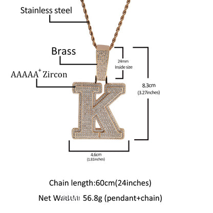 Iced Initial Letter & Number Pendant Necklace with Twisted Chain for Women