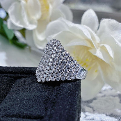 Moissanite Cluster Ring, Round-Cut Pavé Dome Ring, S925 Silver 18K Gold Plated