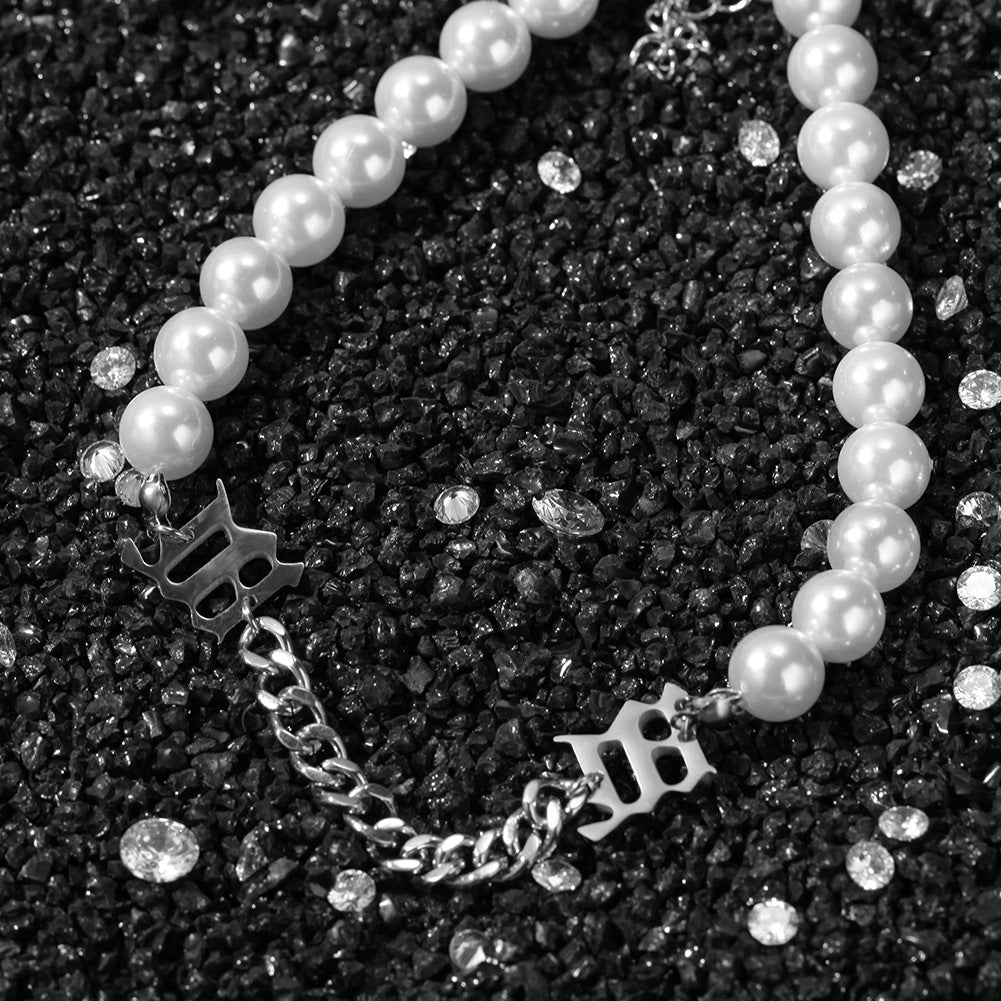 Unisex Pearl Chain Necklace with Circular Link Detail - Trendy Statement Pendant Necklace