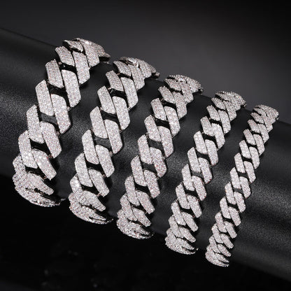 Iced Out Cuban Link Chain Bracelet and Necklace, Zircon Hip Hop Jewelry