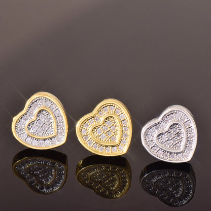 Unisex Iced Heart Stud Earrings Gift