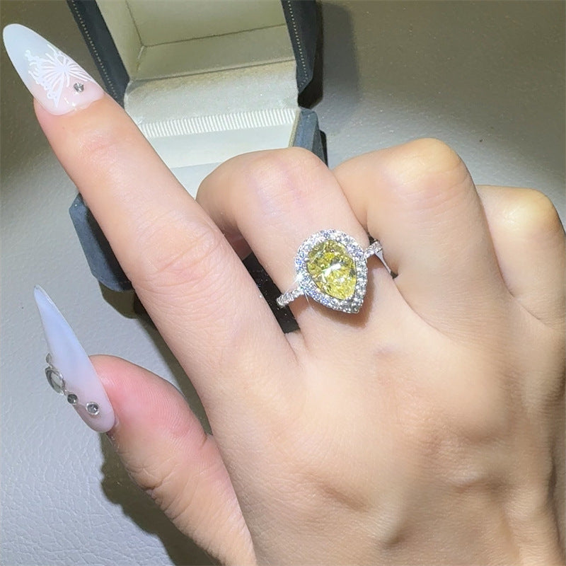 Yellow Pear Moissanite Halo Ring for Women - Engagement Ring, Promise Ring, 1 Carat or 2 Carat product image