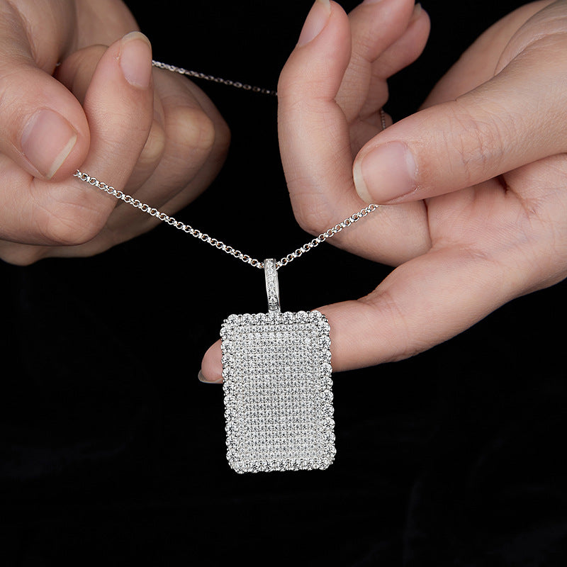 Iced Out Rectangle Pendant Necklace, D Color VVS Moissanite, Micro Pave Hip Hop Jewelry, Streetwear Accessory product image