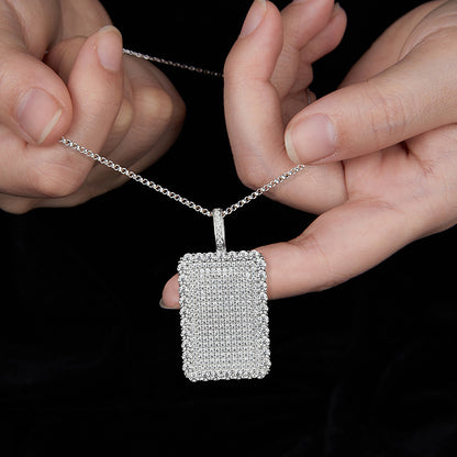 Iced Out Rectangle Pendant Necklace, D Color VVS Moissanite, Micro Pave Hip Hop Jewelry, Streetwear Accessory