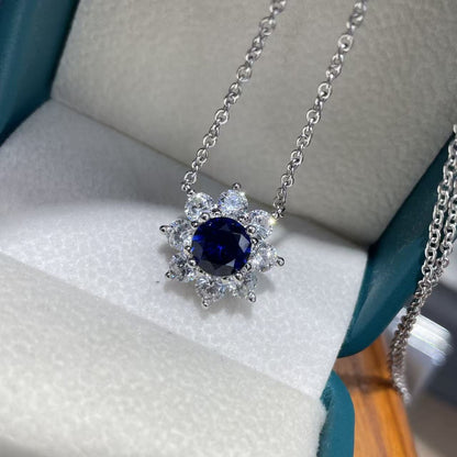 Blue Flower Jewelry Set with Sapphire-Look Stone, Floral Earrings Necklace Ring