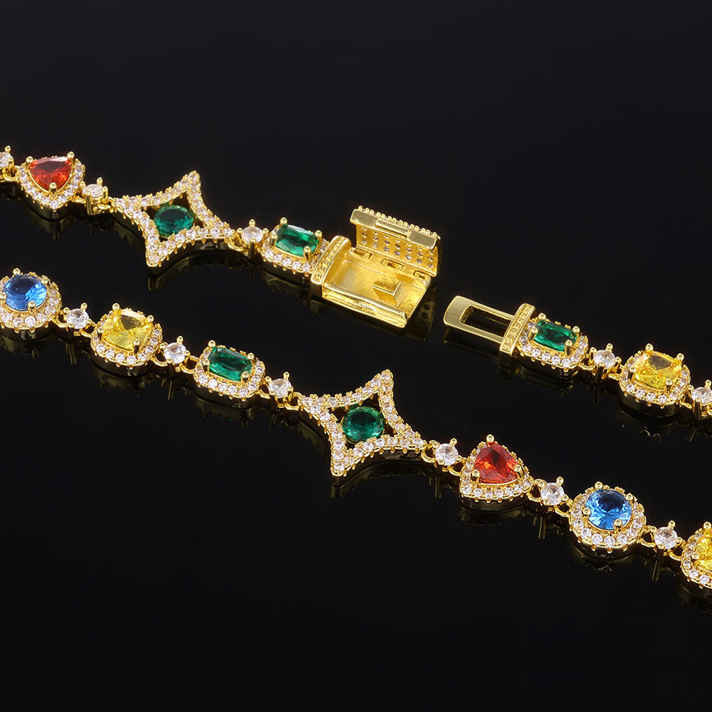 Multicolor Mixed-Shape CZ Link Hip Hop Necklace with Copper Base - CHA285 product image