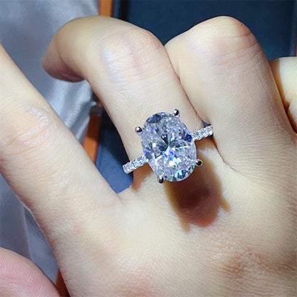 Oval Moissanite Engagement Ring for Women, 8 Carat Look Solitaire Ring with Pave Band