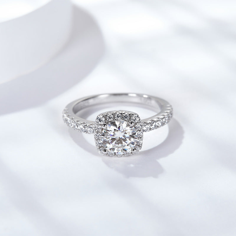 Moissanite Halo Ring for Women, 925 Sterling Silver Cushion Cut Engagement Ring product image