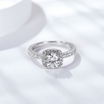 Moissanite Halo Ring for Women, 925 Sterling Silver Cushion Cut Engagement Ring
