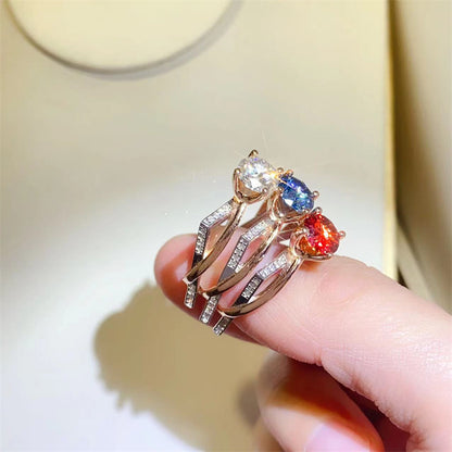 1 Carat Moissanite Ring for Women, U Shape Engagement Ring with White, Red or Blue Center Stone