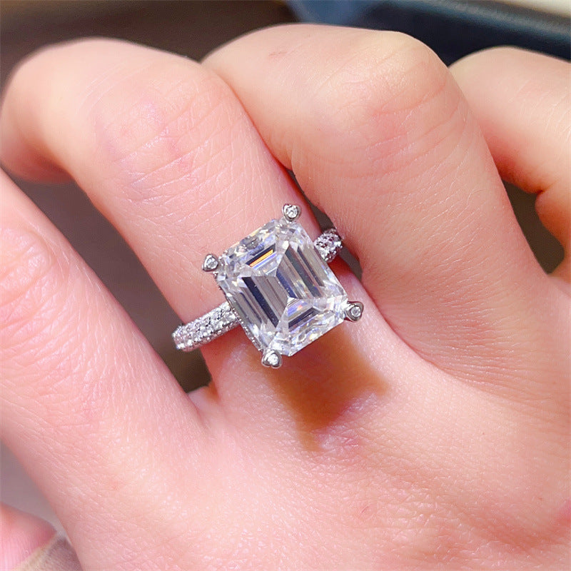 5 Carat Emerald Cut Moissanite Ring for Women, Pavé Band Engagement Style Ring product image