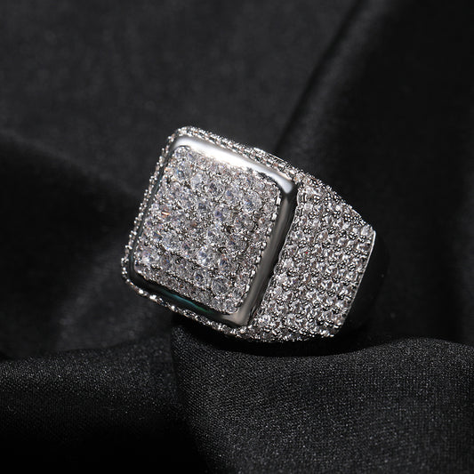 Unisex Square Cubic Zirconia Statement Ring in Gold or Silver Tone product image