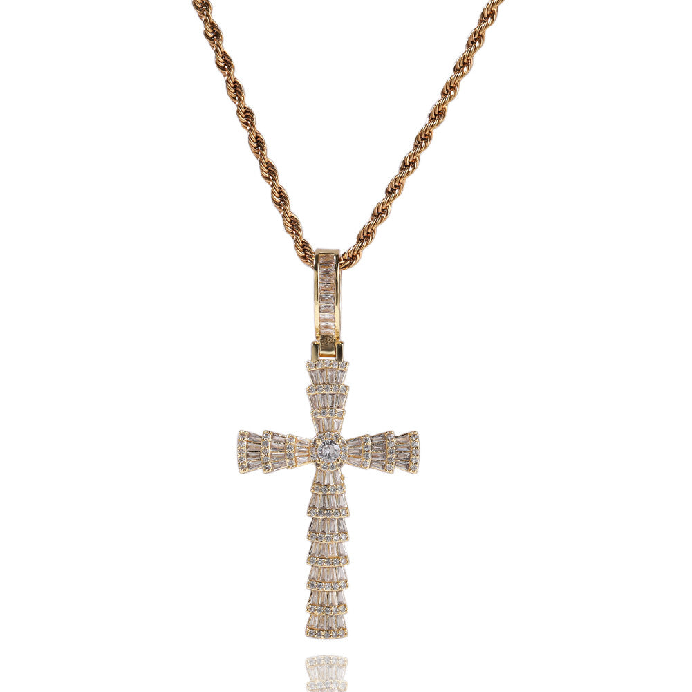 Iced Cross Pendant Necklace with Cubic Zirconia Twisted Chain for Women - Gold Plated or Silver Plated Statement Jewelry product image