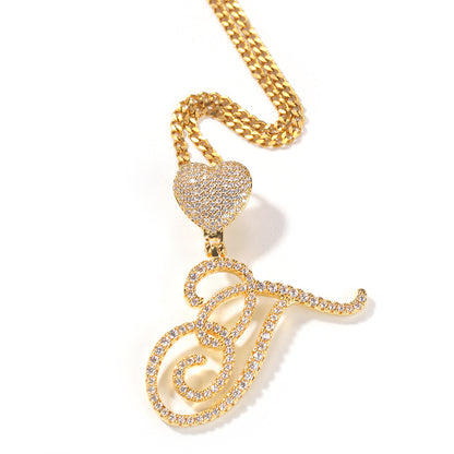 Personalized Initial Letter Pendant Necklace with Cubic Zirconia Heart Charm and Twisted Chain