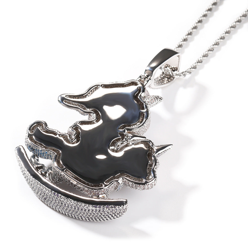 Iced Cartoon Rocking Horse Pendant Necklace with Cubic Zirconia Hip Hop Chain for Women & Men