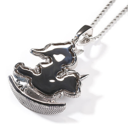 Iced Cartoon Rocking Horse Pendant Necklace with Cubic Zirconia Hip Hop Chain for Women & Men