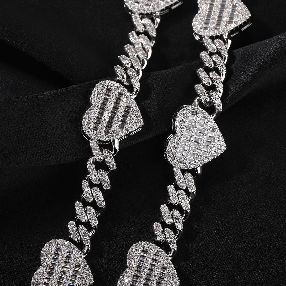 Iced Out Heart Cuban Link Bracelet & Necklace Set for Women and Men - Gold or Silver Color Cubic Zirconia Chain Jewelry