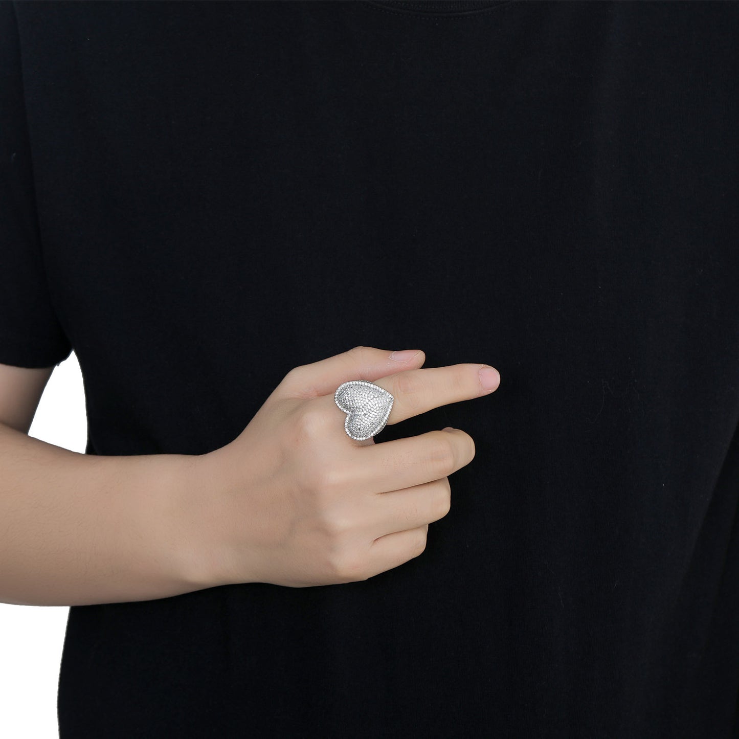 Hip Hop Heart Cubic Zirconia Ring for Men