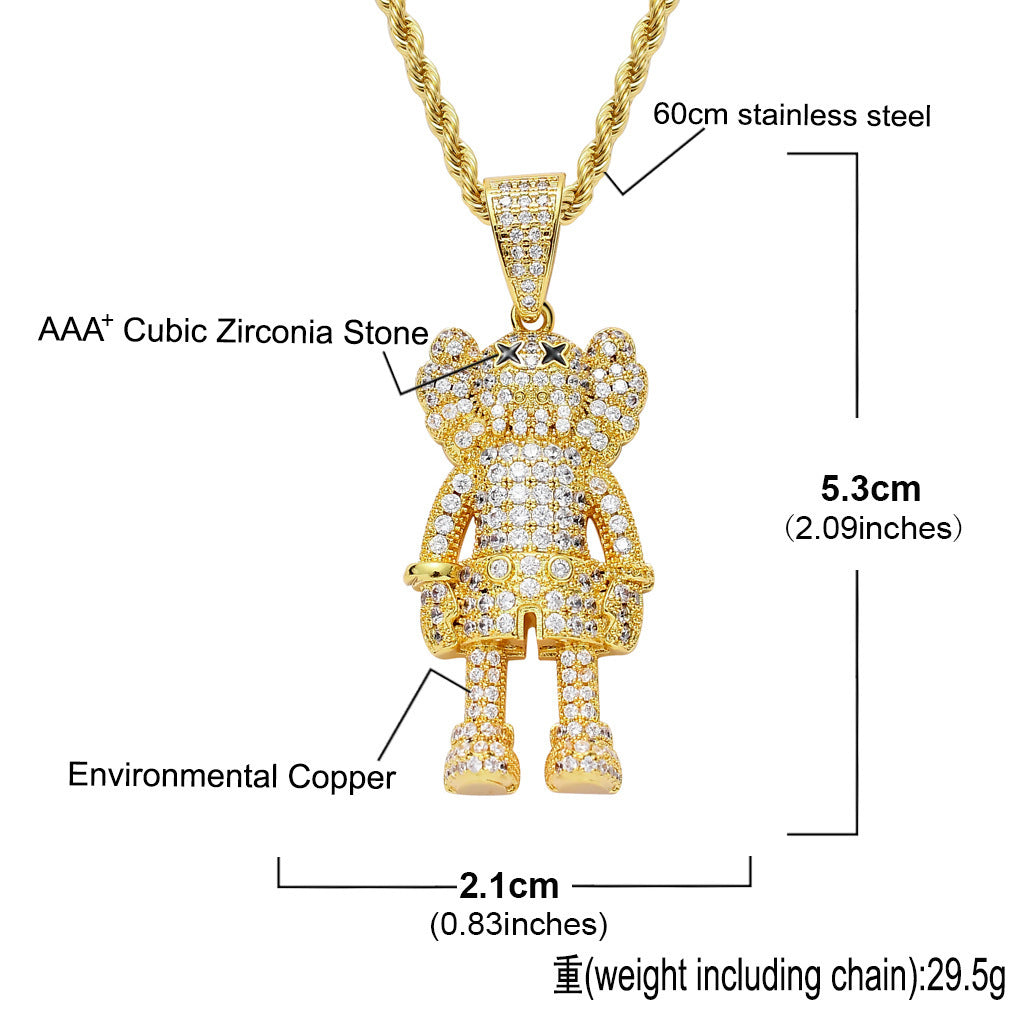 Hip Hop Punk Fashion Cubic Zirconia Pendant Necklace for Men and Women