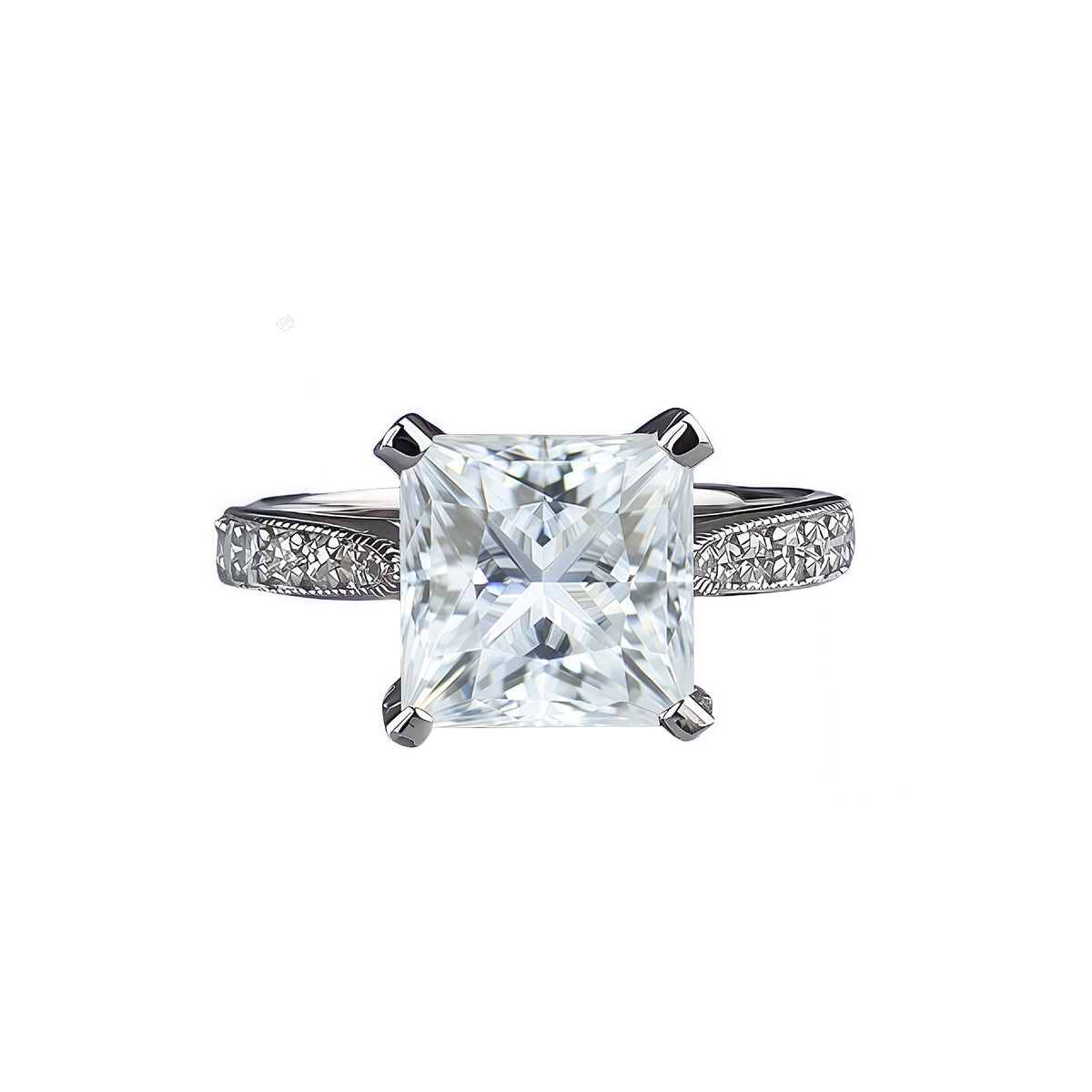 2.5 Carat Moissanite Asscher Cut Ring, S925 Sterling Silver, 4-Prong Solitaire product image